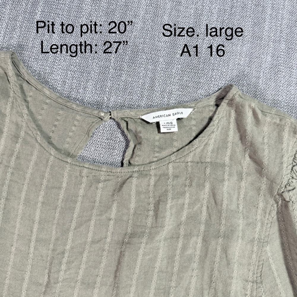 American Eagle Sage Green Striped Tiered Babydoll Top Open Back Blouse Large - Picture 2 of 3